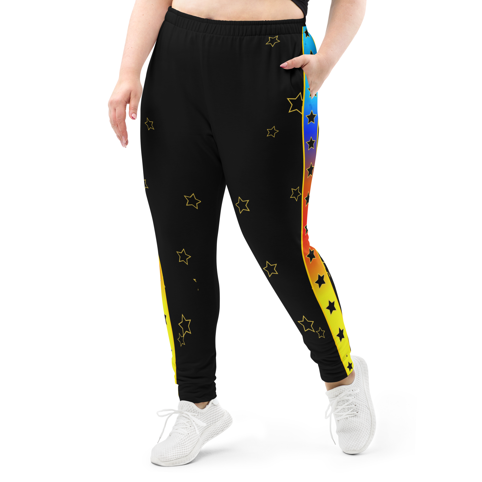 Women's Black Colorful Star Joggers